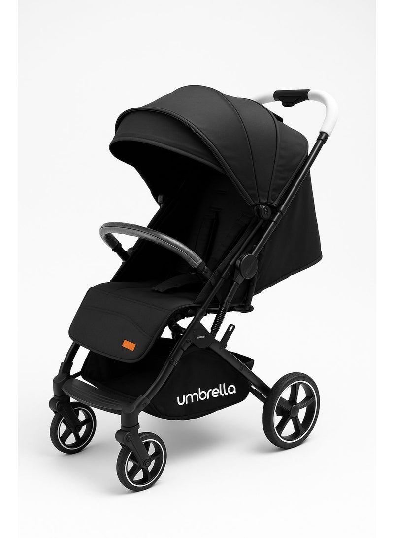امبريلا عربة اطفال ذراع قلاب عاليه الجوده  X8 برو وطاوله طعام-اسود - Image 2