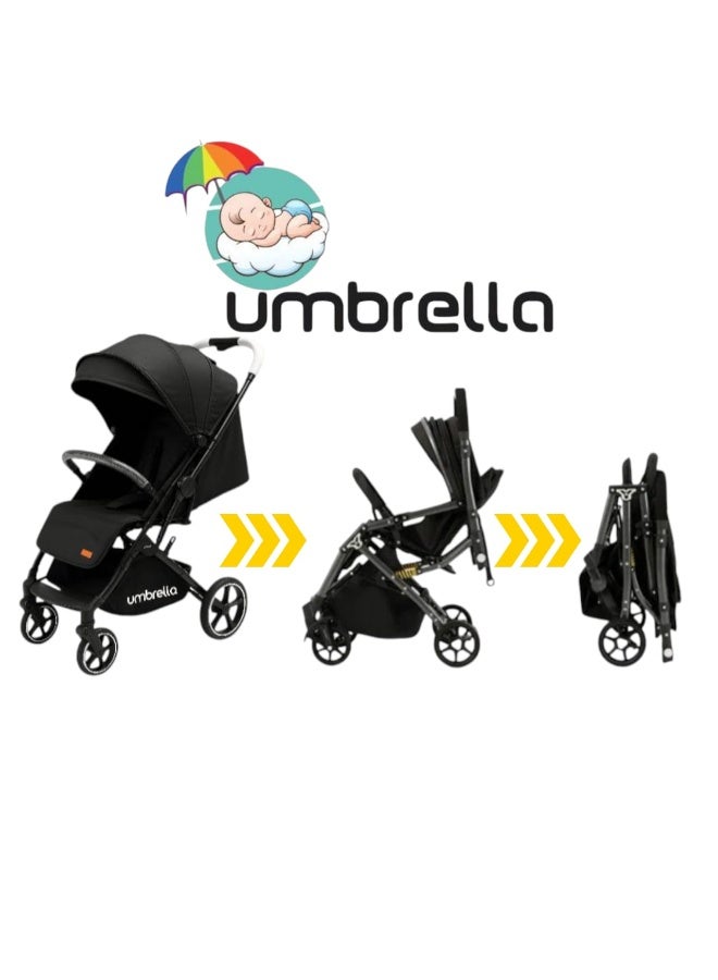 امبريلا عربة اطفال ذراع قلاب عاليه الجوده  X8 برو وطاوله طعام-اسود - Image 3