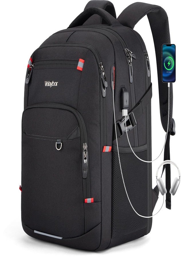 Velaybor Travel Laptop Backpack, Large Capacity with USB Port, Multiple Compartments, Black (Black, 15.6 inches) - Image 1