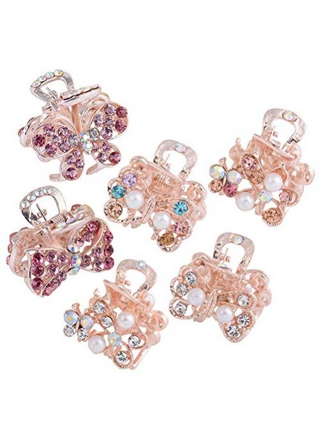 Lurrose 6Pcs Rhinestone Small Jaw Claw Pearl Hair Clip Metal Crystal Bow Butterfly Mini Claw Clamps Barrettes For Baby Girls Women - Image 2