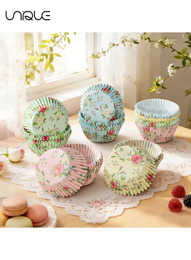 Unique 100Pcs Floral Cupcake Liners - 4 Colors - Disposable Paper Cupcake Liners - Food Grade Baking Cups - Suitable for Baking, Desserts, Pastries, Weddings, Birthdays, Party Supplies - 7 x 5 x 3 cm - Image 5