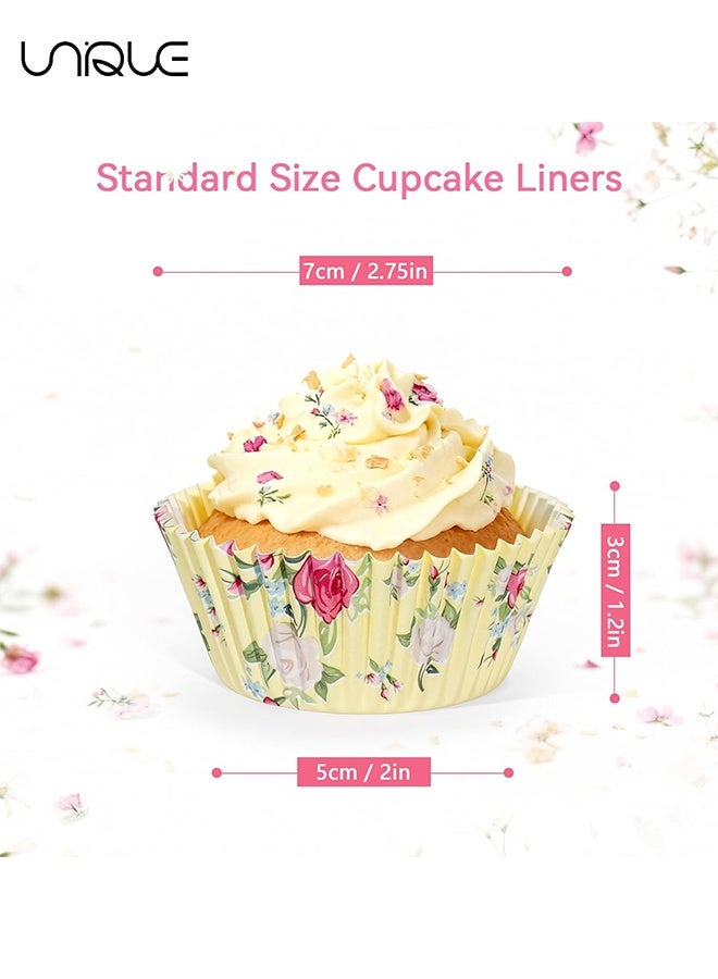 Unique 100Pcs Floral Cupcake Liners - 4 Colors - Disposable Paper Cupcake Liners - Food Grade Baking Cups - Suitable for Baking, Desserts, Pastries, Weddings, Birthdays, Party Supplies - 7 x 5 x 3 cm - Image 2