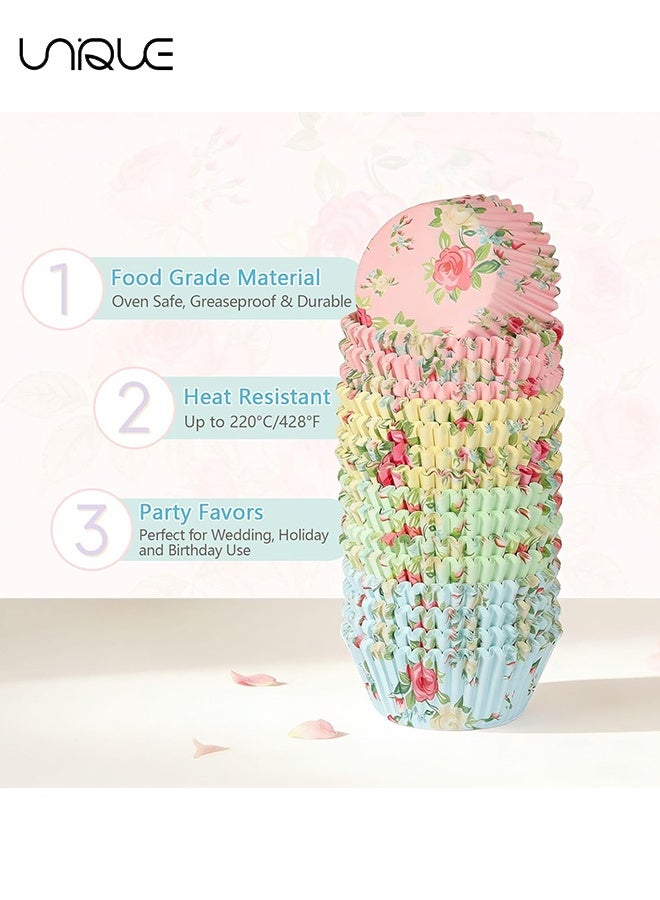 Unique 100Pcs Floral Cupcake Liners - 4 Colors - Disposable Paper Cupcake Liners - Food Grade Baking Cups - Suitable for Baking, Desserts, Pastries, Weddings, Birthdays, Party Supplies - 7 x 5 x 3 cm - Image 3