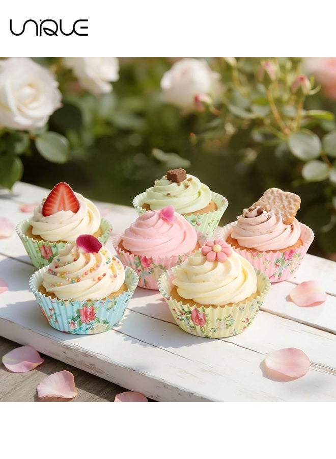 Unique 100Pcs Floral Cupcake Liners - 4 Colors - Disposable Paper Cupcake Liners - Food Grade Baking Cups - Suitable for Baking, Desserts, Pastries, Weddings, Birthdays, Party Supplies - 7 x 5 x 3 cm - Image 4