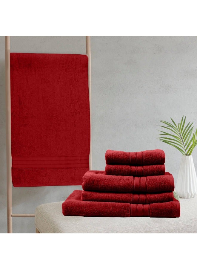 BYFT Home Trendy (Red) Premium Cotton Hand Towel (50 X 90 Cm-Set Of 2) Highly Absorbent, High Quality Bath Linen With Striped Dobby 550 Gsm - Image 1