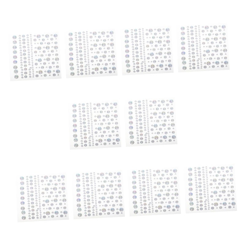 10Sheets Self Adhesive Face Makeup Rhinestones Stickers of Ab Gems for Multi Use Face Decor Nail Art and DIY Craft Projects for Parties and Festivals - Image 1