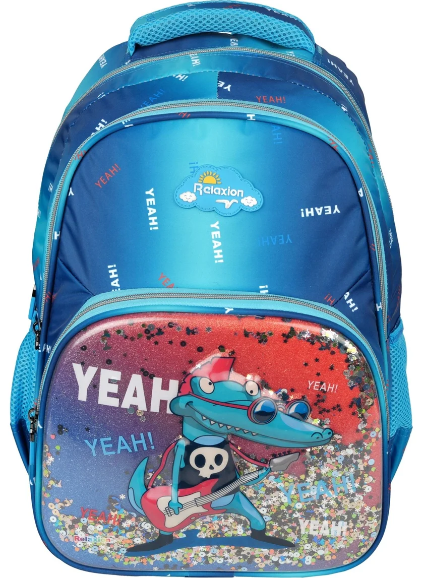 ريلاكسن Embossed Crocodile Figured Sequined 3-Piece Primary School Bag Lunch Pencil Case Set 1370