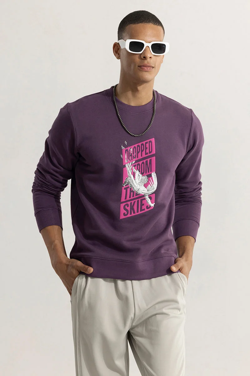 سنيتش Purple Graphic Long Sleeve Relaxed Streetwear Sweatshirt