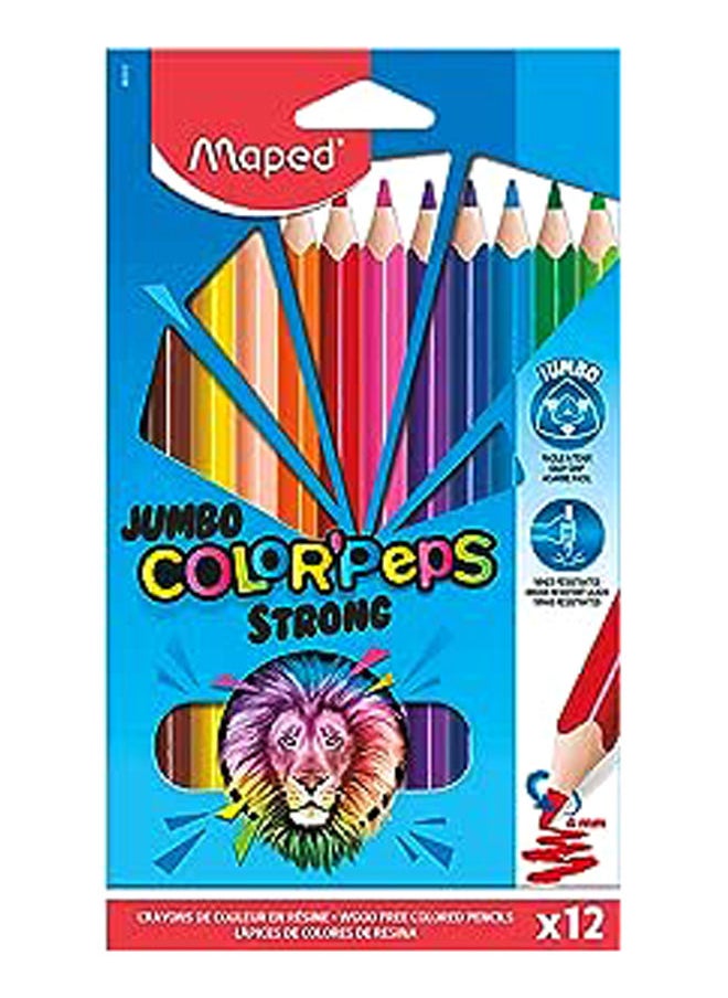 Maped Maped-Strong Jumbo Ergonomic Triangular Coloured Pencils, Colour'Peps Extra Stable Lead 4 mm - 12 X Pens  - Image 1