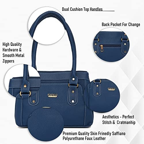 Fostelo Women's Felisa Satchel Tote Handbag for Women | Ladies Purse | Stylish Shoulder Bag | Gift For Women | Blue - Image 2