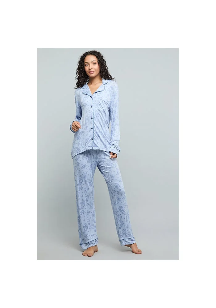 R&b Patterned Lapel Collar Pyjama Set