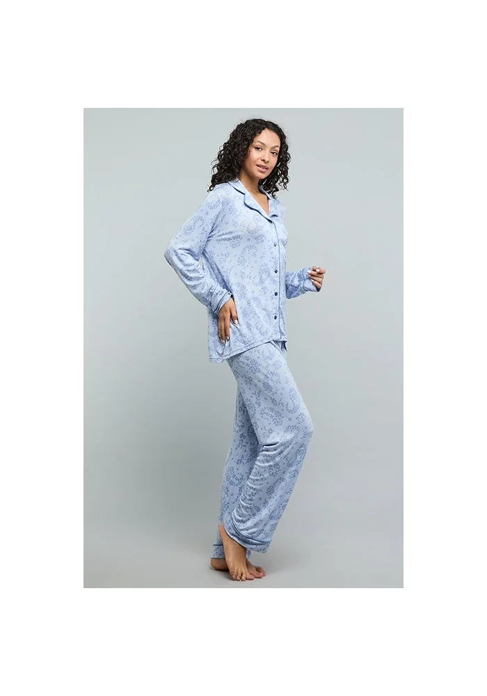 R&b Patterned Lapel Collar Pyjama Set