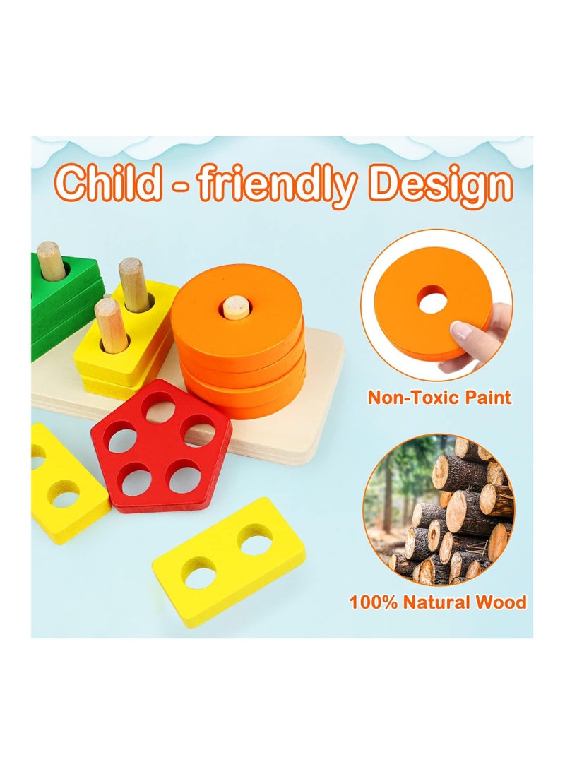 Montessori Wooden Educational Toys for Toddlers 1-3, Stacking & Sorting Blocks, Sensory & Motor Skills Development, Learning Puzzles, Birthday Gift for Boys & Girls  - Image 4
