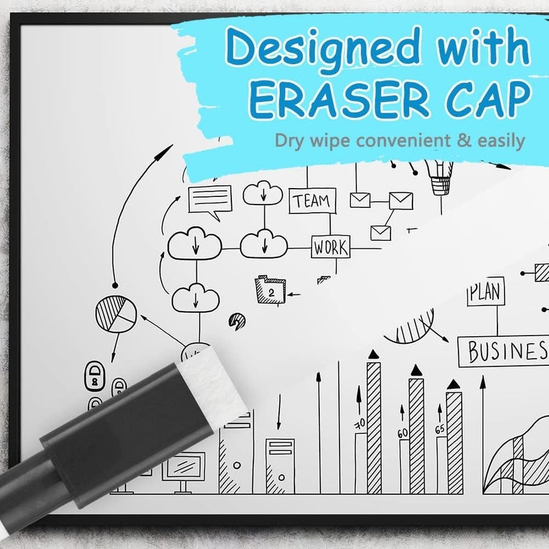 Excefore Whiteboard Markers - 20Pcs Magnetic Dry Erase Pens With Eraser Cap - Fine Tip Whiteboard Pens For Kids - Convenient & Quick To Use - Ideal For School & Office (Black) - Image 4