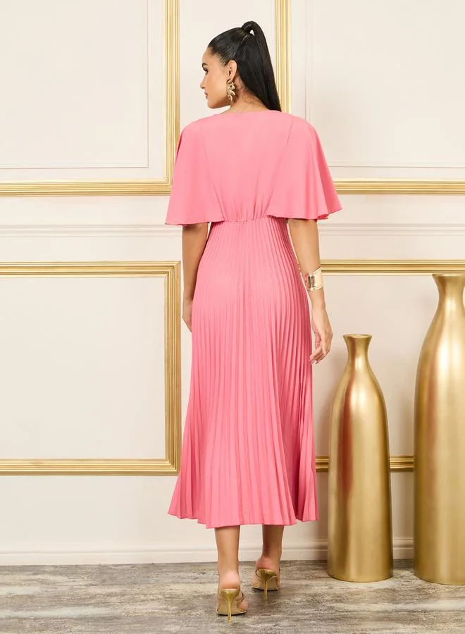 Styli Pleated Cape Sleeve Dress