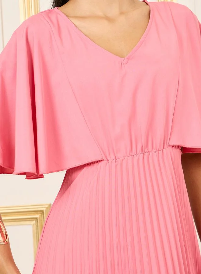 Styli Pleated Cape Sleeve Dress