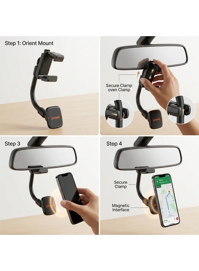 Universal Car Rearview Mirror Mount for Smartphones & GPS – 360° Rotating Rear View Mirror Phone Holder, Adjustable Car Mount Stand, Anti-Shake Navigation Bracket for iPhone & Android - Image 4