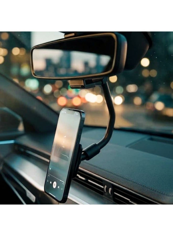 Universal Car Rearview Mirror Mount for Smartphones & GPS – 360° Rotating Rear View Mirror Phone Holder, Adjustable Car Mount Stand, Anti-Shake Navigation Bracket for iPhone & Android - Image 1