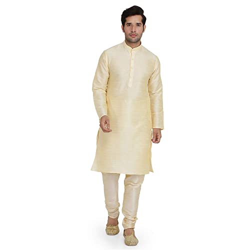 Royal Kurta Men's Silk Blend Kurta & Churidaar Pyjama Set (38, Gold.) - Image 1