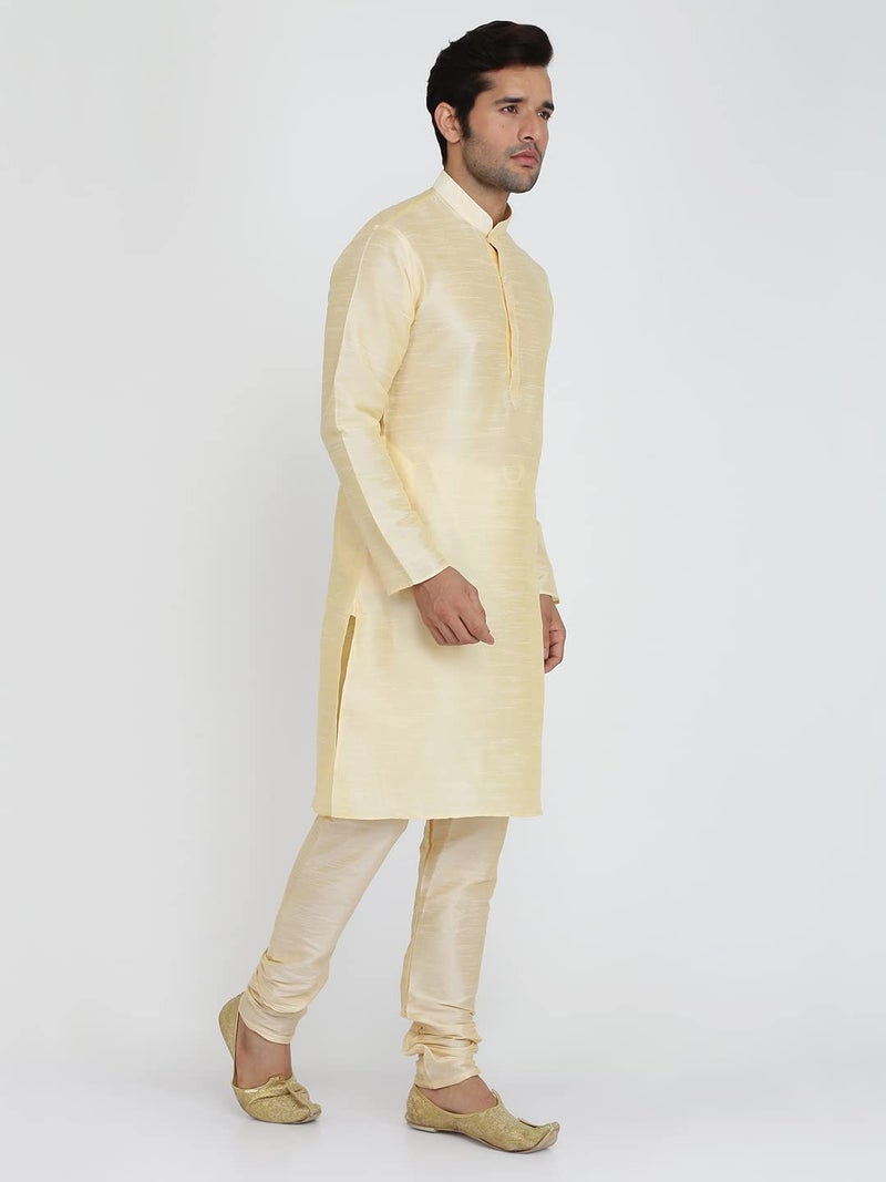 Royal Kurta Men's Silk Blend Kurta & Churidaar Pyjama Set (38, Gold.) - Image 3