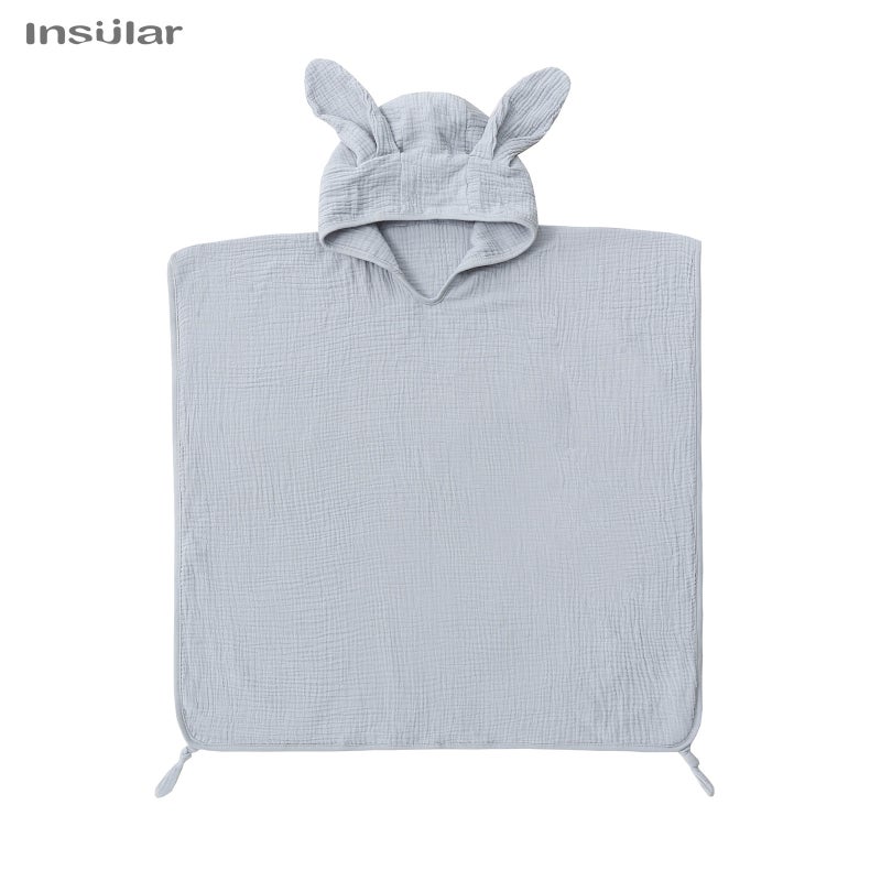 Cross-border Hot Selling Cotton Gauze Childrens Wearable Hooded Cloak Bath Towel Swimming Hooded Bathrobe Childrens Beach Towel Gray (rabbit ears) 