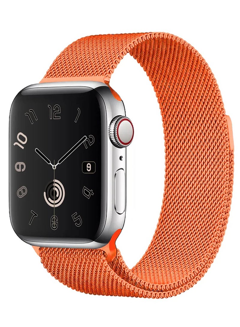 Watch Apple Watch Milanese Loop Band Compatible with 38mm 40mm 41mm, (42mm Series 10 and 11) Series 9 / 8 / 7 / 6 / 5 / 4 / 3 / 2 / 1 & SE – Premium Stainless Steel Magnetic Mesh Strap - Orange - Image 1