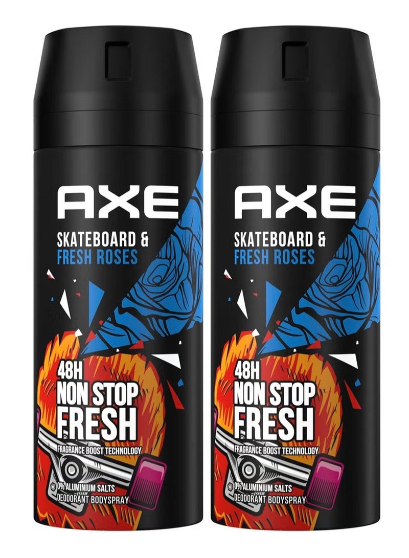 أكس Pack Of 2 Axe Skateboard and Fresh Roses Deodorant Spray for Men 150ml