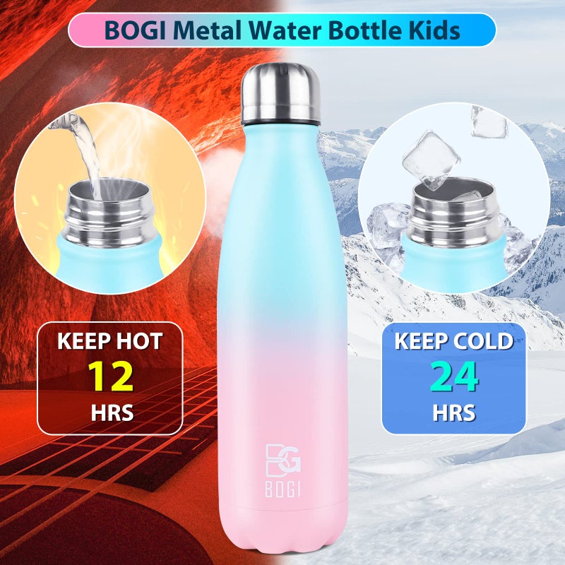 BOGI Insulated Water Bottle  25oz Stainless Steel Water Bottles  Leak Proof Sports Metal Water Bottles Keep Cold for 24 Hours and Hot for 12 Hours BPA Free kids water bottle for School (SkyBlue Pink) - Image 4