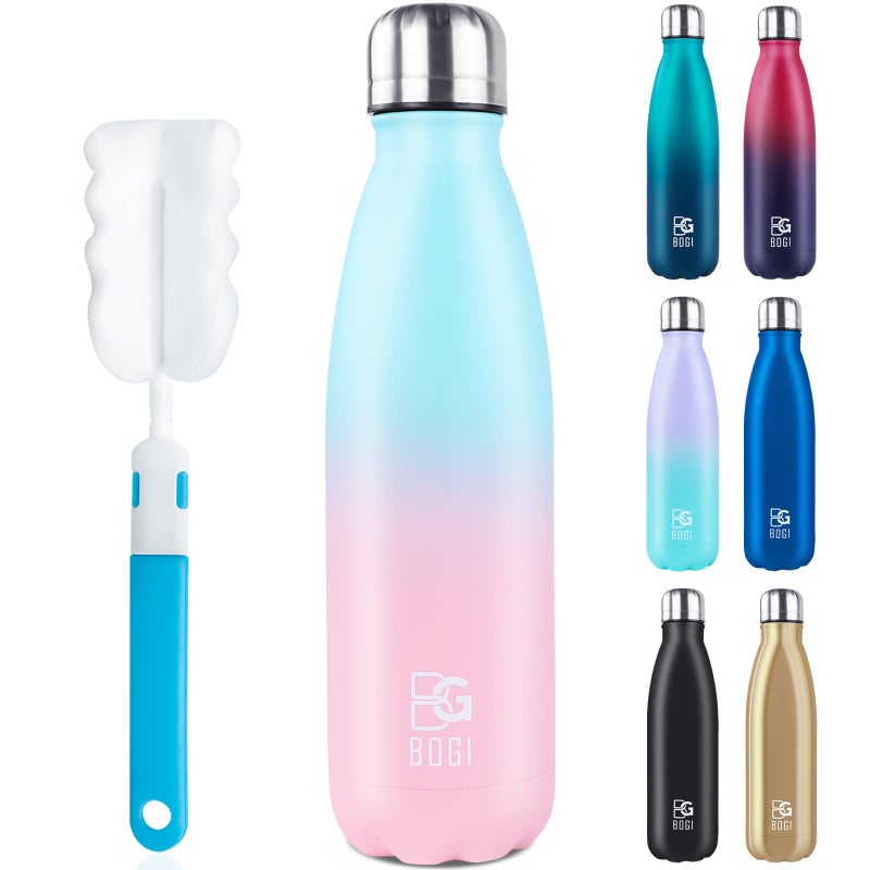 BOGI Insulated Water Bottle  25oz Stainless Steel Water Bottles  Leak Proof Sports Metal Water Bottles Keep Cold for 24 Hours and Hot for 12 Hours BPA Free kids water bottle for School (SkyBlue Pink) - Image 1