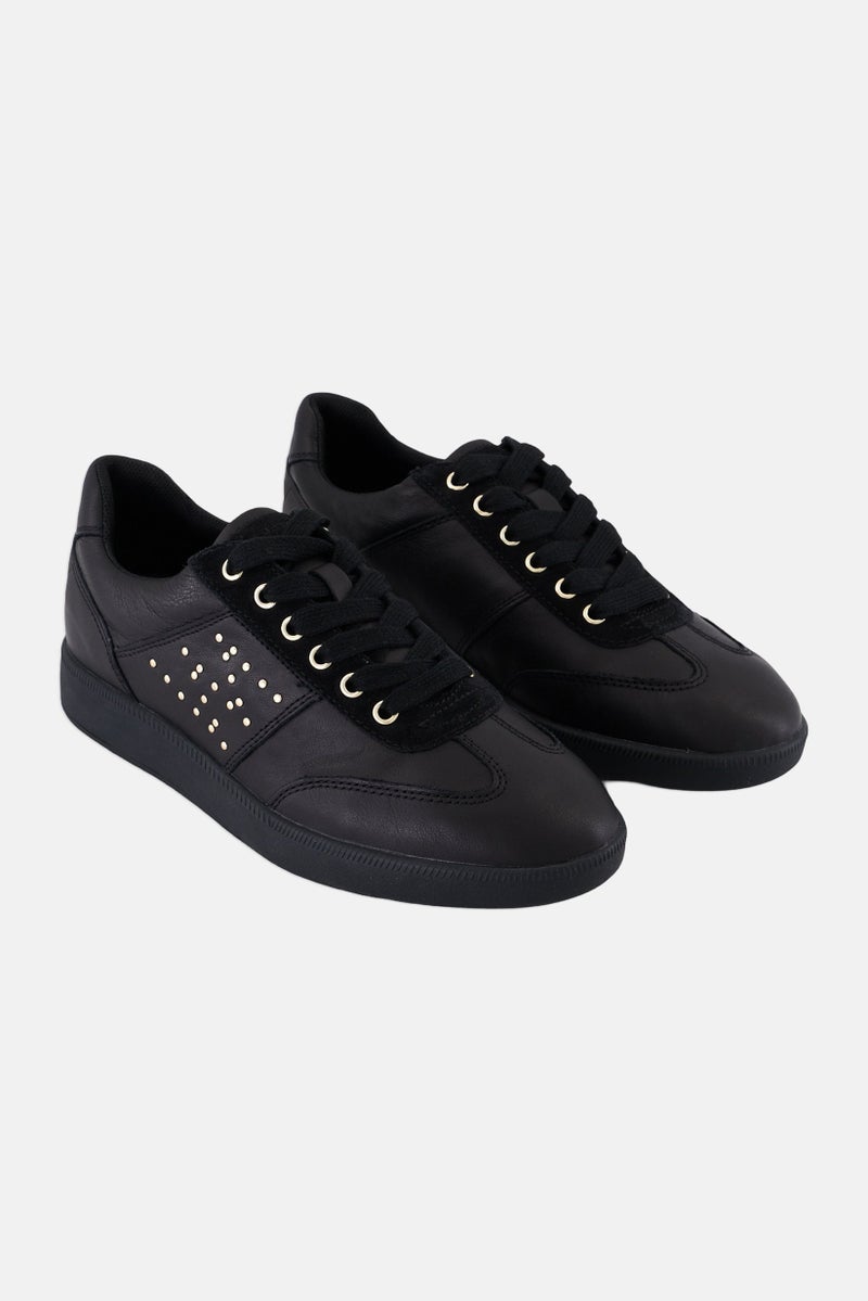 GEOX Women Meleda Lace Up Casual Shoes, Black  - Image 1