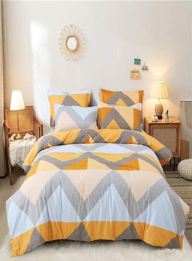 YKC 350TC AC Comforter with Ultra-Soft Microfiber Filling Set King Size Double Bed with 1 Flat Bedsheet Size 90x100 inch 2 Pillow Covers 4 pc Bedding (Yellow Peach) - Image 1