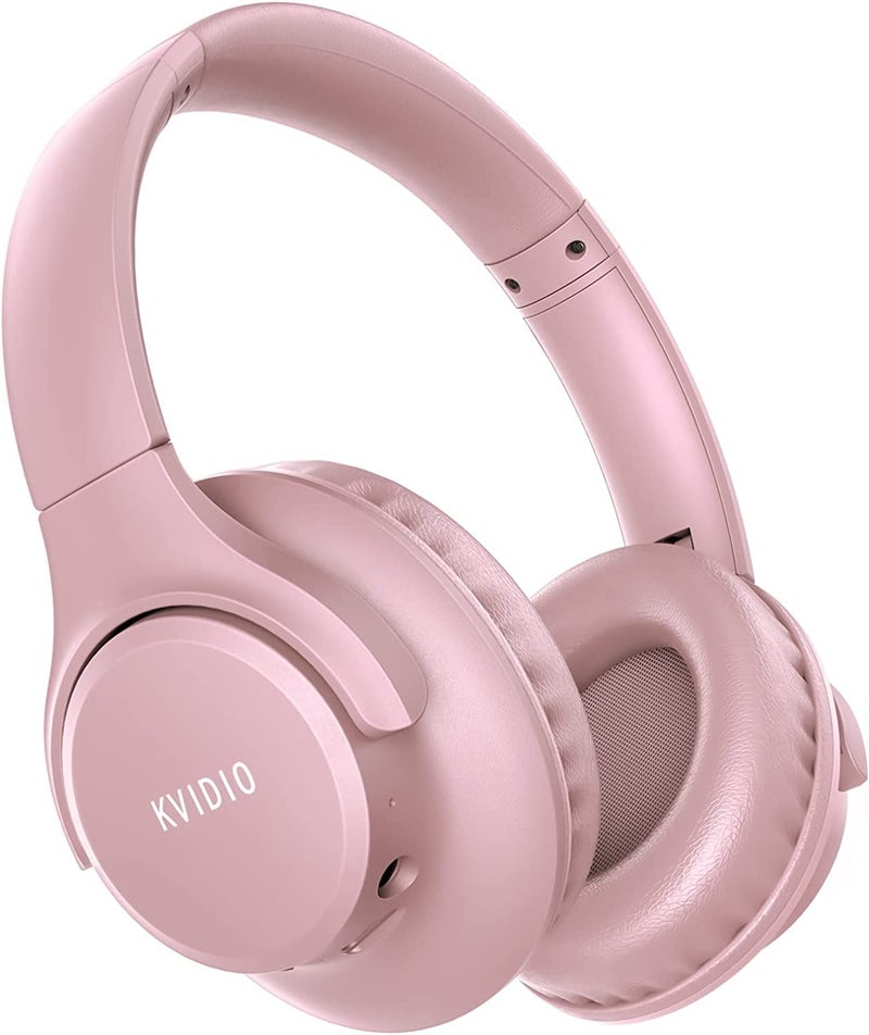 KVIDIO Bluetooth Headphones Over Ear, 65 Hours Playtime Wireless Headphones with Microphone, Foldable Lightweight Headset with Deep Bass,HiFi Stereo Sound for Travel Work PC Cellphone (Pink) - Image 1