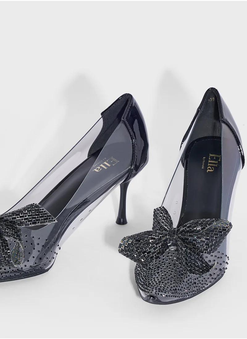 ELLA Diamante Bow Clear Pointy Pump
