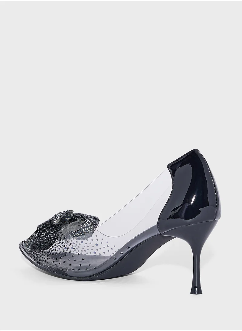 ELLA Diamante Bow Clear Pointy Pump
