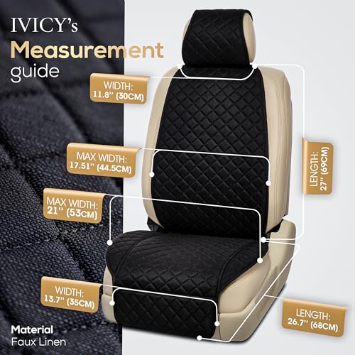 IVICY غطاء مقعد السيارة من IVICY - ناعم وغير قابل للانزلاق - واقي مقعد السيارة الأمامي لمعظم السيارات، الفانات، SUVs، الشاحنات - 1 وحدة - أسود - Image 5