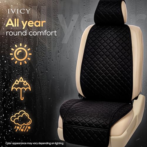 IVICY غطاء مقعد السيارة من IVICY - ناعم وغير قابل للانزلاق - واقي مقعد السيارة الأمامي لمعظم السيارات، الفانات، SUVs، الشاحنات - 1 وحدة - أسود - Image 4