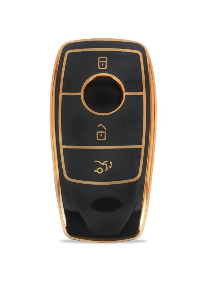 Leather and TPU car key cover compatible with Mercedes-Benz GL Series S-Class C-Class M-Class Smart, black - Image 1