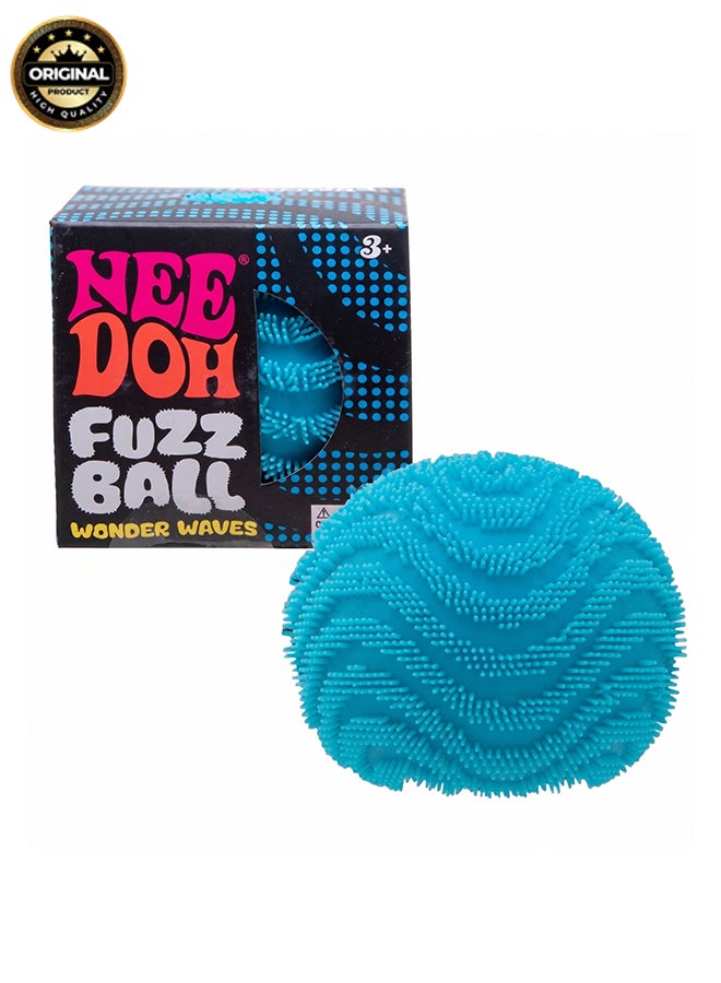 Schylling NeeDoh Fuzz Ball Blue- Sensory Toy with a Velvet Texture and Soft Cloud Squish - Wavy Pattern You Can See and Feel - Ages 3 and Up -  One Per Pack (Wonder Waves) - Image 1
