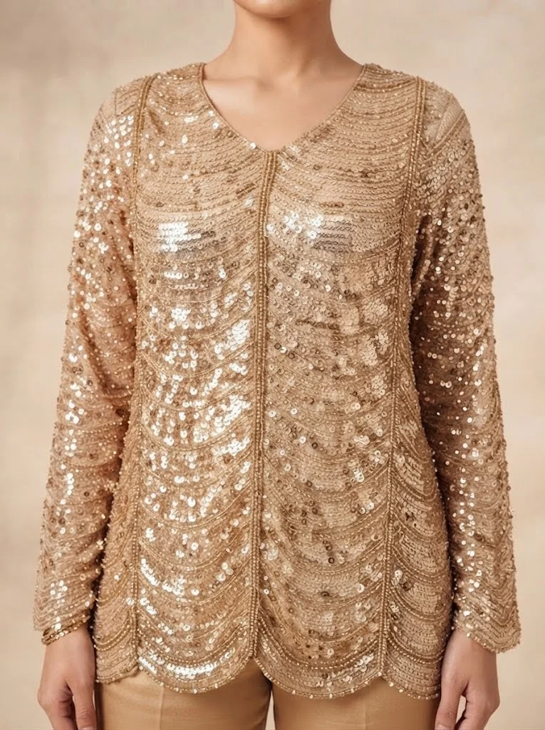 Viny VINY Gold Sequin Embellished Top & Palazzo Set – Women's Indian Ethnic Wear