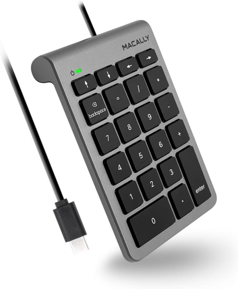 MACALLY USB C Wired Number Pad for Mac - 10 Key USB Keypad, Type C Numeric pad, Number Keypad for Keyboard and Number Pad for Laptop, MacBook Pro/Air, iMac, and PC - 5ft Cable Numpad - Space Grey Keypads - Image 1