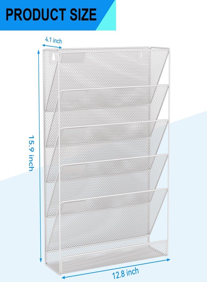 GDINDINFAN Wall File Organizer Holder Mesh Hanging Paper Document Holder, Vertical 6 Pocket Tier for Office Home, Silver - Image 3