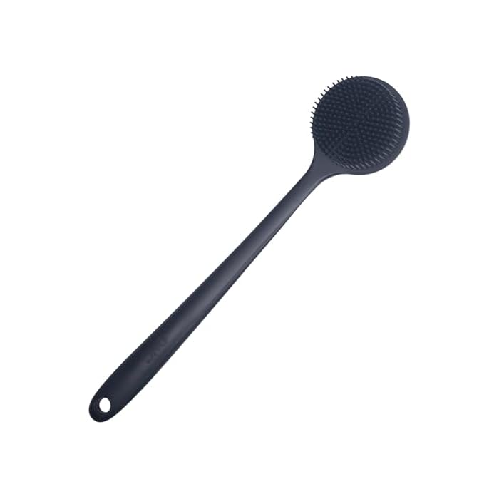DNC Back Scrubber for Shower Soft Silicone Bath Body Brush with Long Handle (Black)