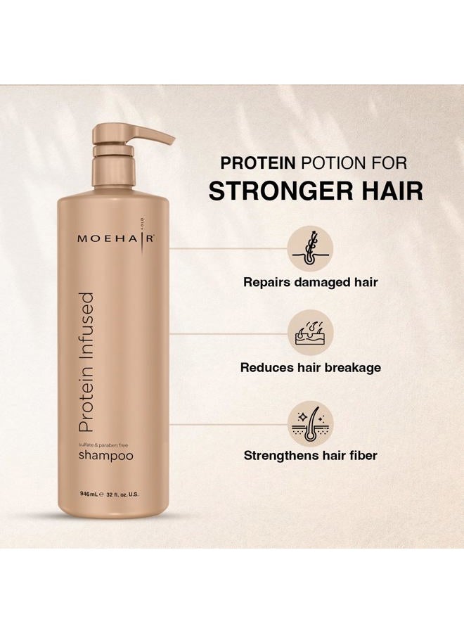 MoeHair Protein Infused Shampoo | Anti-Frizz, Moisturizing & Strengthening Shampoo for All Hair Types | With Proteins, Natural Oils & Vitamin E & B5 | Sulfate & Paraben-Free Hair Shampoo, 32 Fl Oz - Image 3