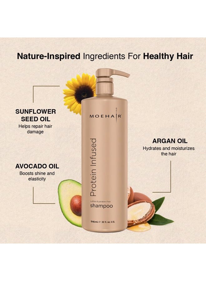 MoeHair Protein Infused Shampoo | Anti-Frizz, Moisturizing & Strengthening Shampoo for All Hair Types | With Proteins, Natural Oils & Vitamin E & B5 | Sulfate & Paraben-Free Hair Shampoo, 32 Fl Oz - Image 2