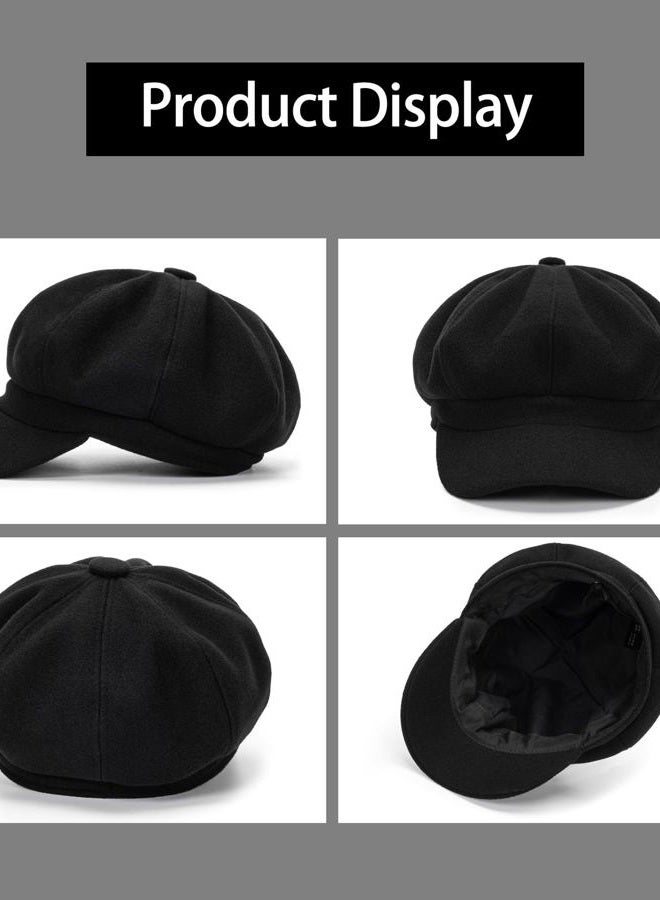 CaySep Women-Fashion-Octagonal-Beret-Hats Vintage 8 Panels Newsboy Cap Outdoor Cabbie Painter Driver Cap for Girls Teens Black - Image 2