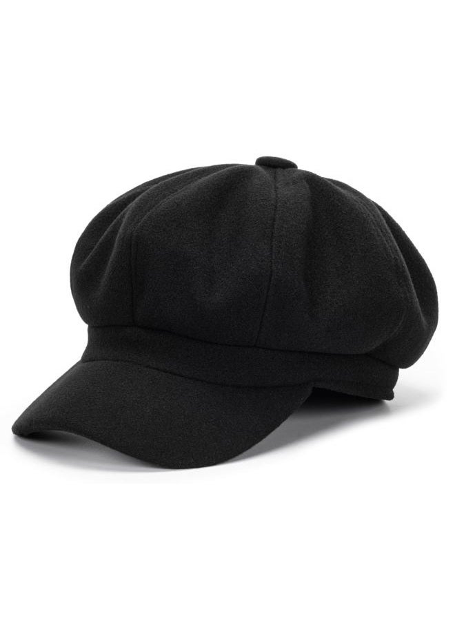 CaySep Women-Fashion-Octagonal-Beret-Hats Vintage 8 Panels Newsboy Cap Outdoor Cabbie Painter Driver Cap for Girls Teens Black - Image 1