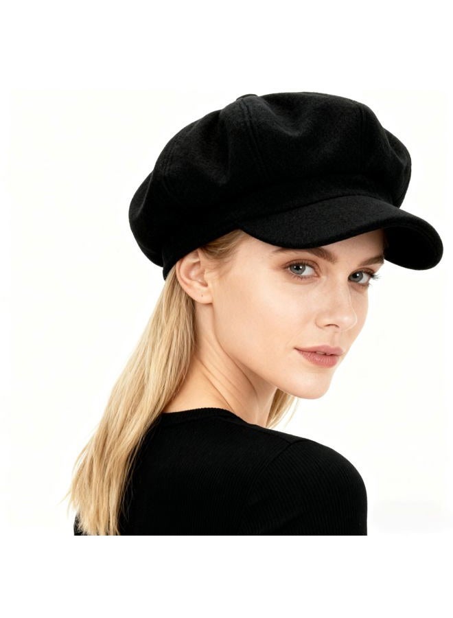 CaySep Women-Fashion-Octagonal-Beret-Hats Vintage 8 Panels Newsboy Cap Outdoor Cabbie Painter Driver Cap for Girls Teens Black - Image 3