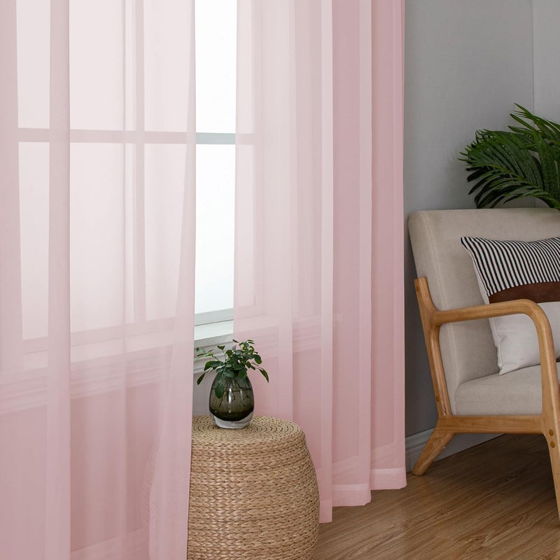 SimpleBrand Blush Sheer Curtains 63 Inch Length 2 Panels, Rod Pocket Solid Color Window Sheer Curtain Panels, Elegant Curtains & Drapes for Living Room, Bedroom 2 Panels (42" W x 63" L) - Image 4