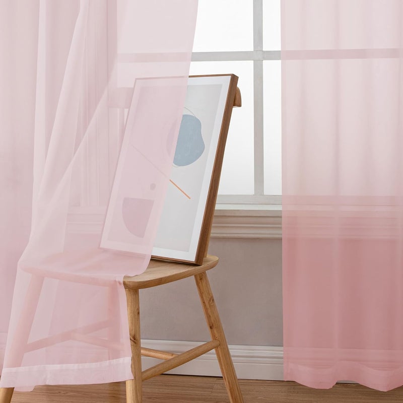 SimpleBrand Blush Sheer Curtains 63 Inch Length 2 Panels, Rod Pocket Solid Color Window Sheer Curtain Panels, Elegant Curtains & Drapes for Living Room, Bedroom 2 Panels (42" W x 63" L) - Image 3