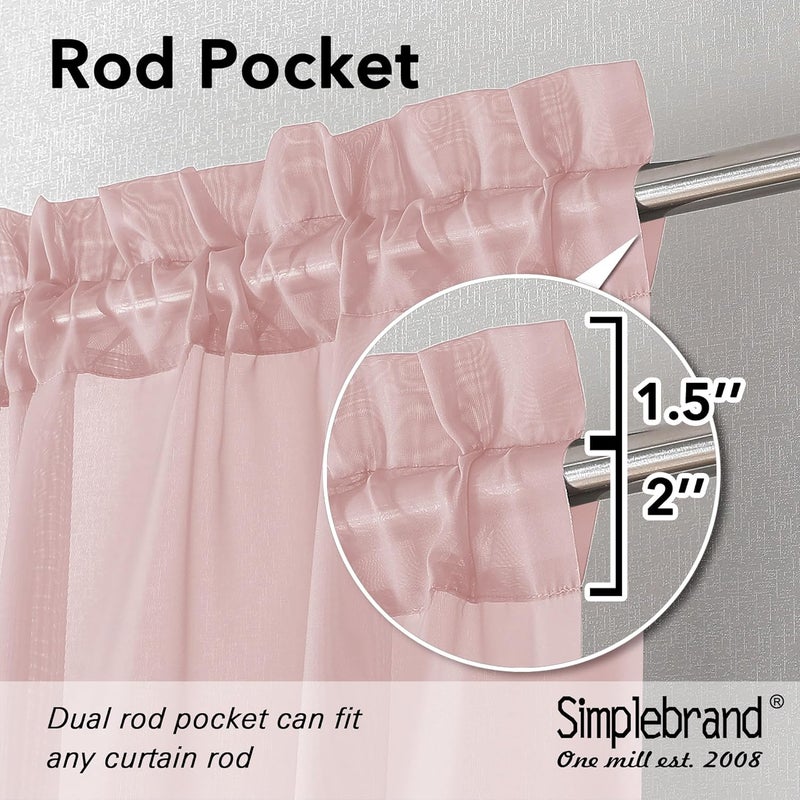SimpleBrand Blush Sheer Curtains 63 Inch Length 2 Panels, Rod Pocket Solid Color Window Sheer Curtain Panels, Elegant Curtains & Drapes for Living Room, Bedroom 2 Panels (42" W x 63" L) - Image 5